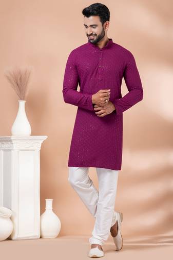 Premium magenta designer festival wear traditional kurta pyjama set