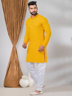 Premium mustard designer festival wear traditional kurta pyjama set 3