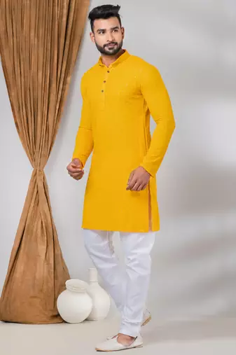 Premium mustard designer festival wear traditional kurta pyjama set