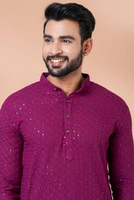 Premium magenta designer festival wear traditional kurta pyjama set 2