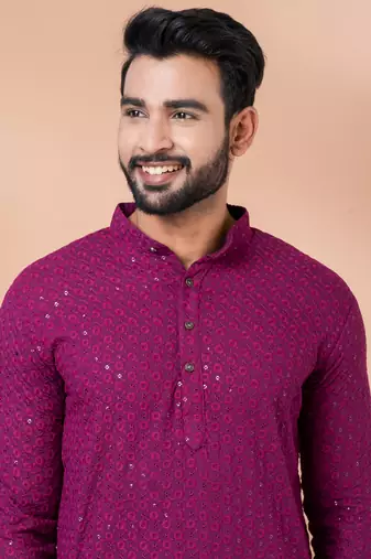 Premium magenta designer festival wear traditional kurta pyjama set