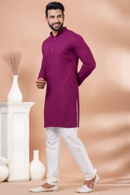 Premium magenta designer festival wear traditional kurta pyjama set 4