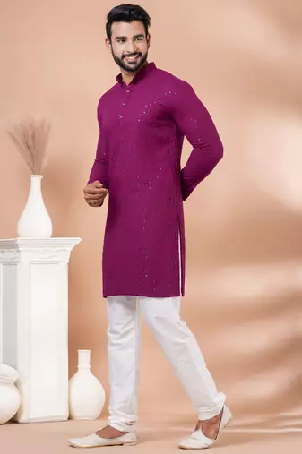 Premium magenta designer festival wear traditional kurta pyjama set