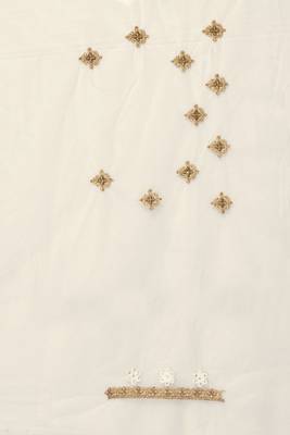 White Zari Embroidered Stone Border Net Saree With Matching Blouse Piece 5