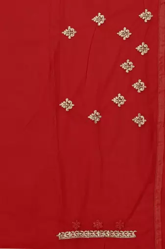 Red Zari Embroidered Stone Border Net Saree With Matching Blouse Piece