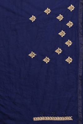 Navy Blue Zari Embroidered Stone Border Net Saree With Matching Blouse Piece 5