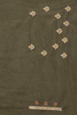 Mehandi Green Zari Embroidered Stone Border Net Saree With Matching Blouse Piece 5