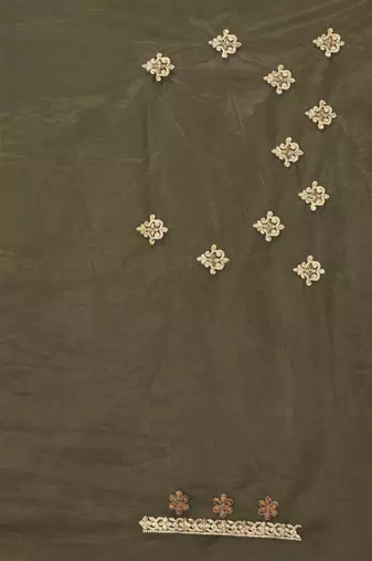 Mehandi Green Zari Embroidered Stone Border Net Saree With Matching Blouse Piece