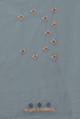 Grey Zari Embroidered Stone Border Net Saree With Matching Blouse Piece 5