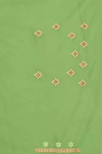 Green Zari Embroidered Stone Border Net Saree With Matching Blouse Piece