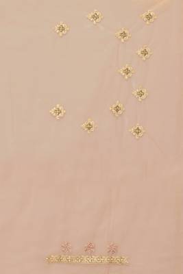 Beige Zari Embroidered Stone Border Net Saree With Matching Blouse Piece 5