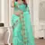 Sky Blue Zari Embroidered Stone Border Net Saree With Matching Blouse Piece