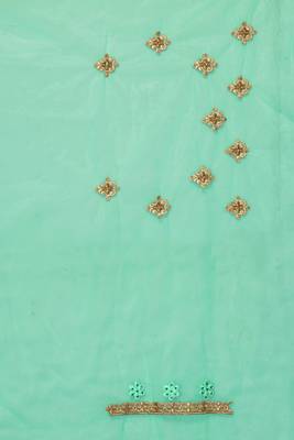 Sky Blue Zari Embroidered Stone Border Net Saree With Matching Blouse Piece 5