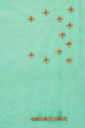 Sky Blue Zari Embroidered Stone Border Net Saree With Matching Blouse Piece