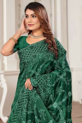 Bottle Green Zari Resham Embroidered Border Silk Saree With Matching Blouse Piece 2