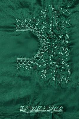 Bottle Green Zari Resham Embroidered Border Silk Saree With Matching Blouse Piece 5