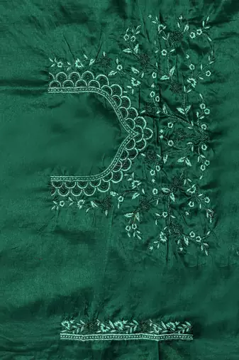 Bottle Green Zari Resham Embroidered Border Silk Saree With Matching Blouse Piece