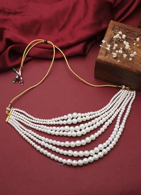 7 Layered White Beaded Necklace Piece 1