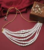 7 Layered White Beaded Necklace Piece