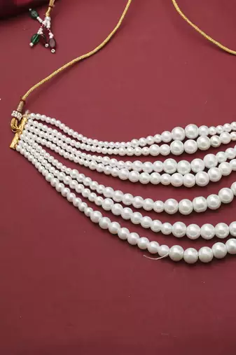7 Layered White Beaded Necklace Piece