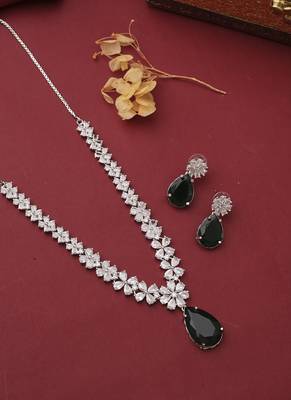 American Diamond Green Stone Necklace Set 1