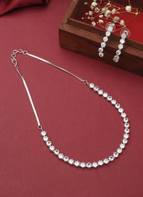 Silver American Diamond Necklace Set With Earrings 1