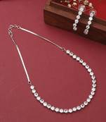 Silver American Diamond Necklace Set With Earrings