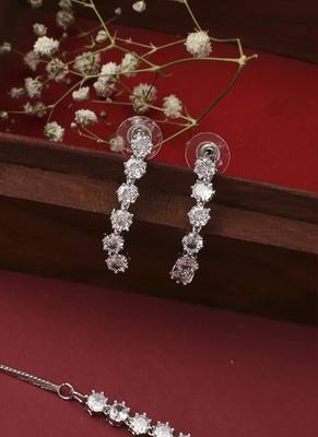 Silver American Diamond Necklace Set With Earrings 2