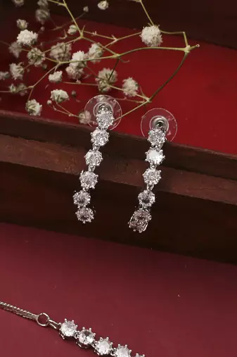Silver American Diamond Necklace Set With Earrings