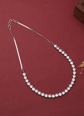 Silver American Diamond Necklace Set With Earrings 3
