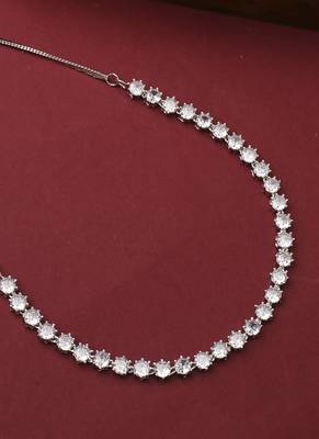 Silver American Diamond Necklace Set With Earrings 4