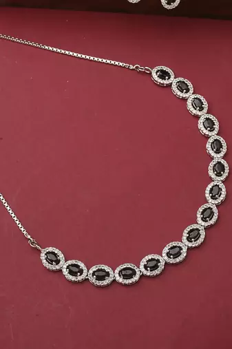 Pure Black Necklace Set With Earrings