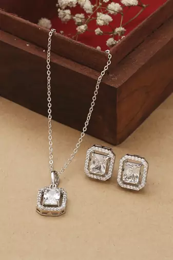Square Shaped Pendant Set With Small Earrings