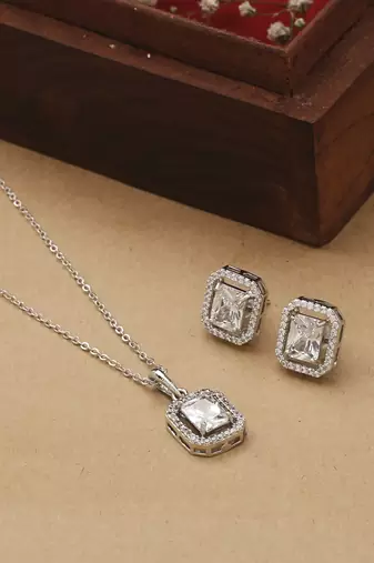 Square Shaped Pendant Set With Small Earrings