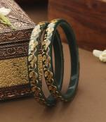 Set of 2 Traditional Kundan Green Bangles With Gold Design