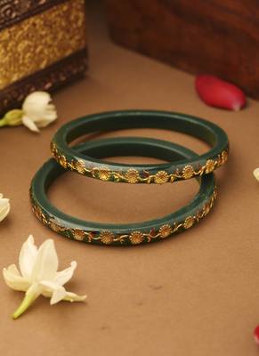 Set of 2 Floral Bangles With Golden Leaves 2