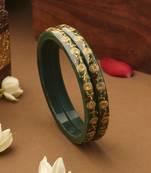 Set of 2 Floral Bangles With Golden Leaves