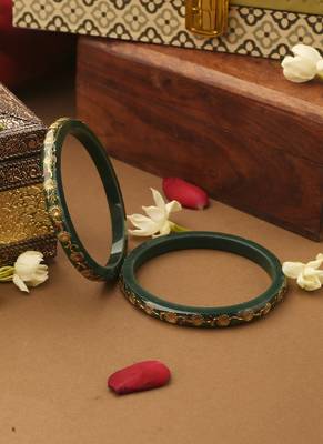Set of 2 Floral Bangles With Golden Leaves 3
