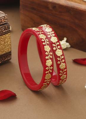 Set of 2 Red Gold Alloy Kundan Bangles 1