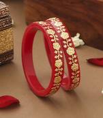 Set of 2 Red Gold Alloy Kundan Bangles