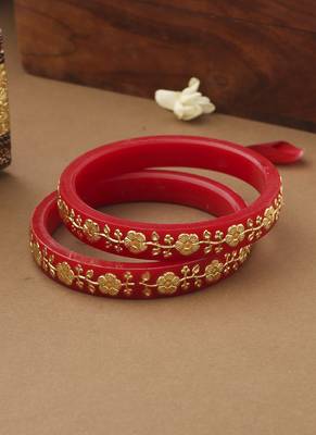 Set of 2 Red Gold Alloy Kundan Bangles 2