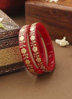 Set of 2 Red Gold Alloy Kundan Bangles 3