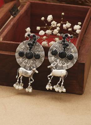 Oxidised Earrings With Black Stones 1