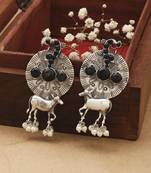 Oxidised Earrings With Black Stones