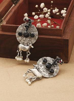 Oxidised Earrings With Black Stones 2