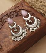 Moon Shaped Earrings With Pink Stone