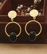 Round Gold Earrings With Black Stone