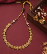 Gold Plated Leaf Shaped Necklace Set With Matching Earrings