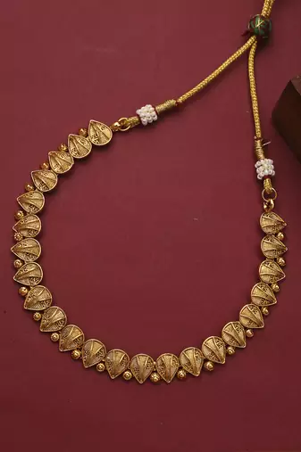Gold Plated Leaf Shaped Necklace Set With Matching Earrings