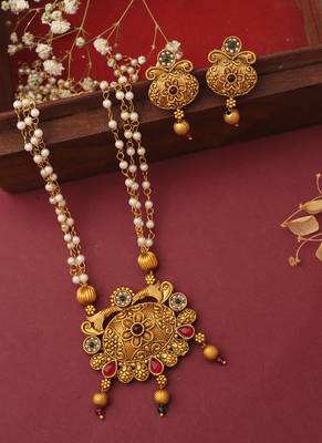 Long Multicolour Gold Plated Necklace Set 1